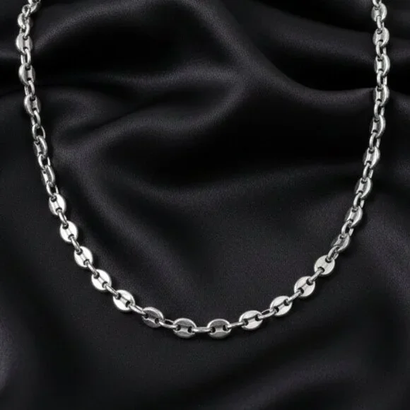 Silver Coffee Bean Link Marina Chain Necklace Stainless Steel 30 Inches NWOT - Picture 8 of 8